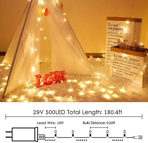 500 LED String Lights, 180FT Super-Long Christmas Lights Outdoor Indoor