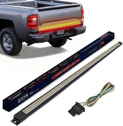 Nilight Truck Tailgate Light Strip 48" Aluminum Frame Triple Row 780 LED Strip with Red Running Brake Lights White Reverse Amber Sequential Turn Signals Strobe Lights，2 Years Warranty