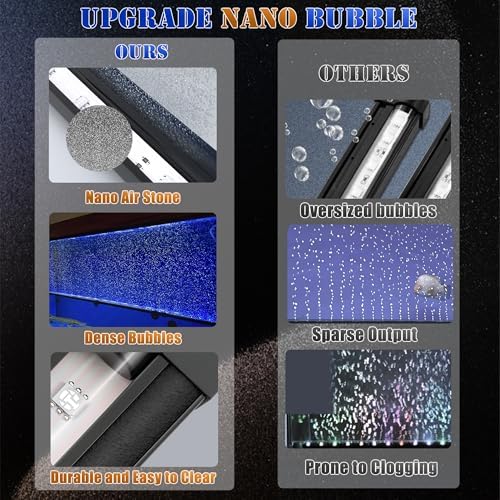 Smart App-Controlled LED Aquarium Light with 16 Million Colors, 12 Dynamic Effects, Fish Tank Light with Nano Air Bubble for Aquarium Bubbler Decorations, Submersible Fish Tank Accessories - 9.3''