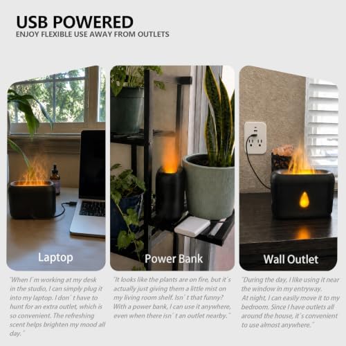 Flame Diffuser for Essential Oils, 200ml Ultrasonic Aroma Diffusers with Cool Mist, Aromatherapy Diffuser with Auto-Off Protection (Black(7 Colors), Peppermint+Lavender+Tea Tree+Lemon)