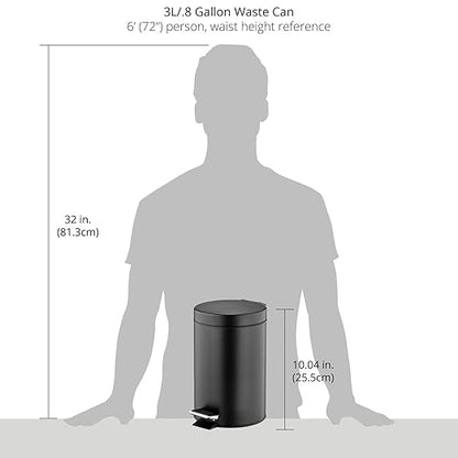 mDesign Pedal Bin — Metal Waste Bin with Pedal, Lid and Plastic Bucket Insert — for Bathroom, Kitchen, and Office — 3 Litre Household Rubbish Bin with Ergonomic Design — Black