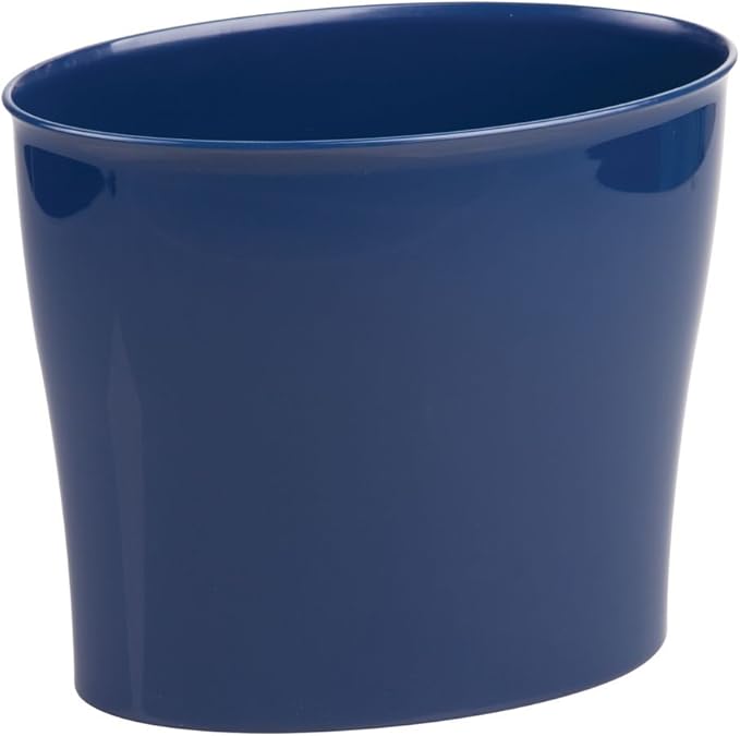 iDesign Oval Plastic Trash Can for Bath, Bedroom, Office - The Nuvo Collection – 11.5" x 6.78" x 10", Navy Blue