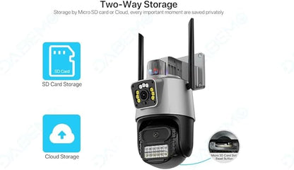 ICSEE WIFI Camera Security 3K 6MP Dual Lens Wireless PTZ Waterproof Human Detection CCTV With Warning Flashing Light, Alexa Supported (Dual Lens Black 6MP)