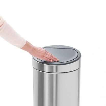 Brabantia Press-Top Kitchen Trash Can | Steel/Black | 8 Gallon / 30L | Home Trash Can with Soft-Touch Stay-Open Lid & Removable Inner Bucket | + Trash Bags