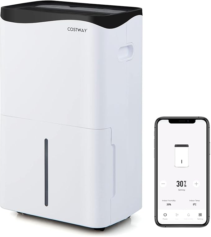 COSTWAY 5,500 Sq. Ft Dehumidifier for Basement & Large Room, 100 Pint Dehumidifier with Smart App & Alexa Voice Control, 4 Modes, 2 Speeds, 24H Timer, Low Noise