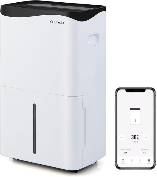 COSTWAY 5,500 Sq. Ft Dehumidifier for Basement & Large Room, 100 Pint Dehumidifier with Smart App & Alexa Voice Control, 4 Modes, 2 Speeds, 24H Timer, Low Noise