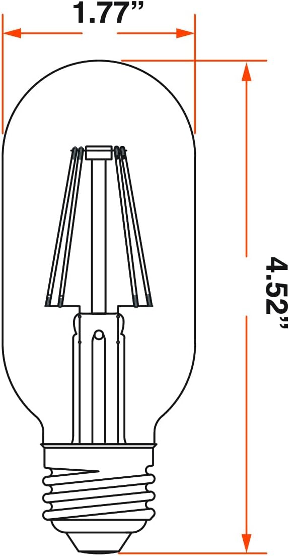Sylvania T14 Clear LED White Filament Bulb, 3.5W, Dimmable, 300 LMS, Medium Base, 2700K, Soft White - 1 Pack (42266)
