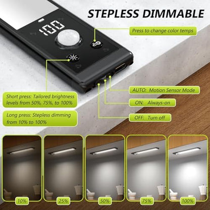 Mpotmiy 4-Pack 12" Wireless Under Cabinet Lights with Digital Display