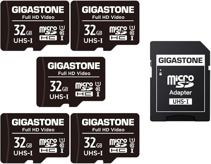 GIGASTONE 32GB Micro SD Card 5-Pack, Full HD Video, Surveillance Security Cam Action Camera Drone, 90MB/s Micro SDHC UHS-I U1 C10 Class 10