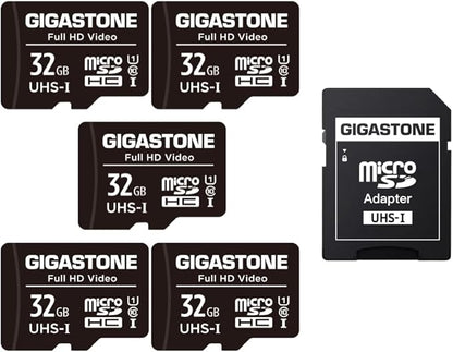 GIGASTONE 32GB Micro SD Card 5-Pack, Full HD Video, Surveillance Security Cam Action Camera Drone, 90MB/s Micro SDHC UHS-I U1 C10 Class 10
