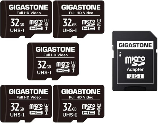 GIGASTONE 32GB Micro SD Card 5-Pack, Full HD Video, Surveillance Security Cam Action Camera Drone, 90MB/s Micro SDHC UHS-I U1 C10 Class 10