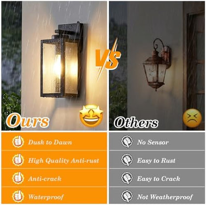 BesLowe Upgraded Dusk to Dawn Outdoor Wall Lights, Matte Black, 2-Pack