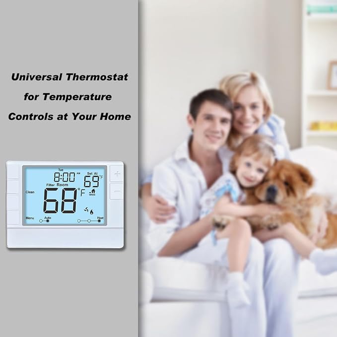 Programmable Thermostat, Thermostat for Home HVAC Systems,Multi-Stage, 2 Heat/2 Cool, White Backlight