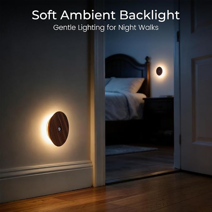 Motion Sensor Night Light 2 Packs, Wood Rechargeable Stair Lights