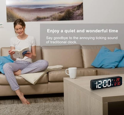 Abovsare Digital Clock for Bedroom, Clocks for Living Room Decor, Desk Table Clock, Alarm Clock Large Display with Date Week Temperature, Automatic Brightness Dimmer, Smart Cool Modern (Red)