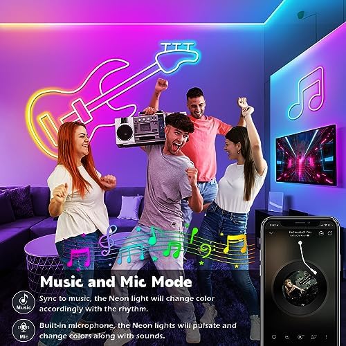 AILBTON 20Ft LED neon Lights with Remote APP Control IP65 Waterproof Flexible Neon Strip Lights 24V RGB Rope Lights for Bedroom Room Outdoors Décor