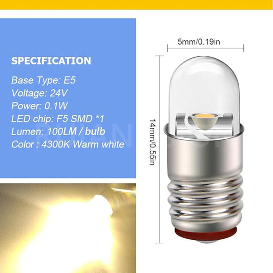 Ruiandsion E5 LED Bulb Warm White 24V E5 E5.5 Screw Base LED Bulb Upgrade for Modle Train Lights(Pack of 4)