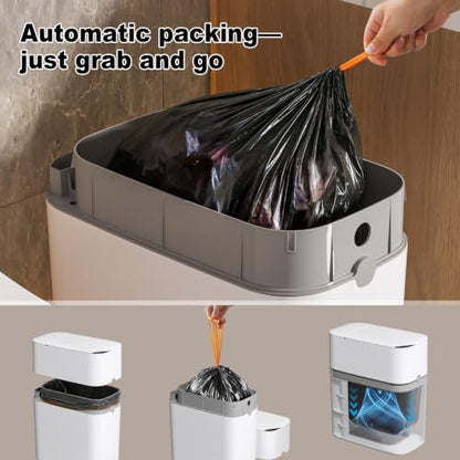 funest Bathroom Trash Can, Automatic Bagging Garbage Can, 3.5 Gallon Slim Smart Small Plastic Trash Bin, Narrow Motion Sensor Trash Can for Bedroom, Office White