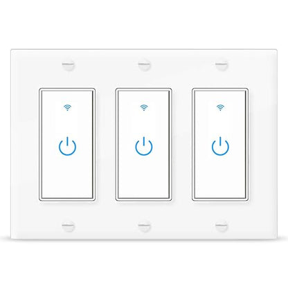 Smart WiFi Light Switch 3 Gang - Wireless Compatible with Alexa and Google Home