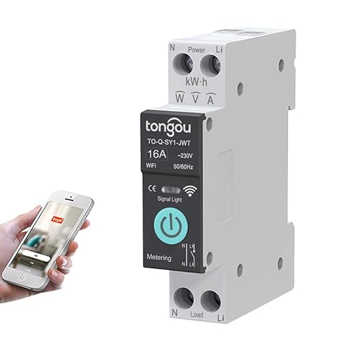 TUYA WiFi Smart Switch Circuit Breaker, 1P 6A 10A 16A 20A 25A 32A 40A 50A 63A Smart Home Wireless Voice Remote Control Smart Circuit Breaker Wifi Timer with Metering (16A)