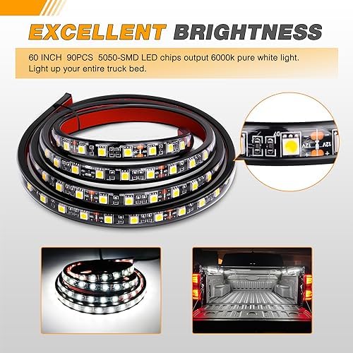 GOOACC Truck Bed Light Strip 2PCS 60" 180 LEDs White Lighting
