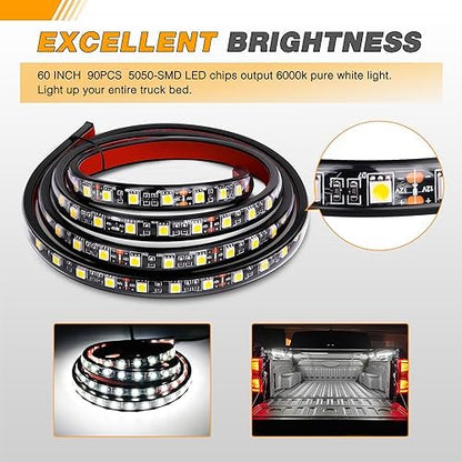 GOOACC Truck Bed Light Strip 2PCS 60" 180 LEDs White Lighting