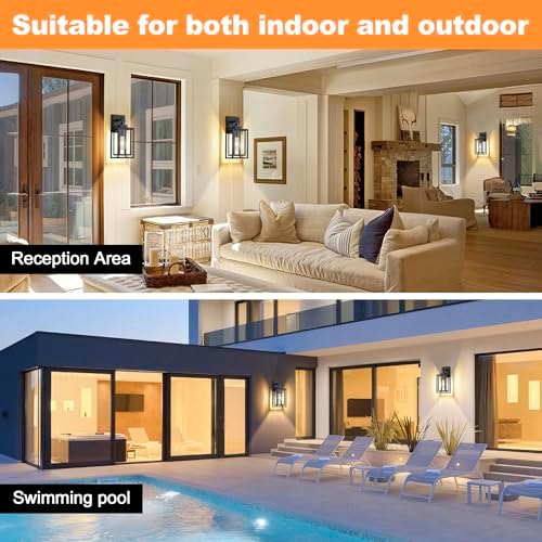 14 in Outdoor Front Porch Light Fixtures,Double-Frame Black Outdoor Lanterns for Patio Waterproof with Clear Tempered Glass Exterior Lights for House,Garage,Yard,Indoor, E26 Base,1 Pack