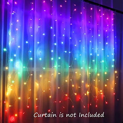 CoziTech Rainbow Fairy String Curtain Lights with Touch Dimmer Switch, Hanging LED Icicle Rainbow Lights Curtain for Girls Bedroom, Kids Room, Unicorn Room, Birthday, Holiday Décor Christmas Gift