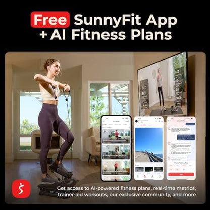 Sunny Health & Fitness Smart Power Stepper with Resistance Bands for Cardio