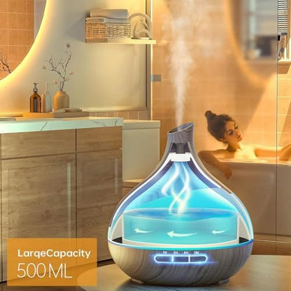 HJTHJT 500ML Essential Oil Diffuser for Home: 14 Color LED Humidifier