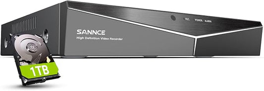 16 Channel Security CCTV DVR with 1TB Hard Drive, SANNCE 1080P 5-in-1 Hybrid Video Recorder for 2MP TVI AHD CVI CVBS Analog IP Security Cameras, Motion Alerts, Remote Access, 24/7 Recording