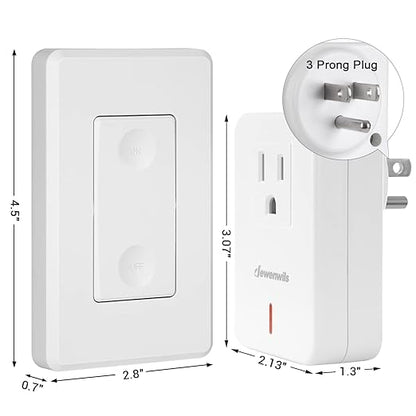 DEWENWILS Wireless Remote Wall Switch and Outlet, Plug in Remote Control Outlet Light Switch for Lamp, Fans, No Wiring, Expandable, 100ft RF Range, ETL Listed (2 Switches and 1 Receiver)