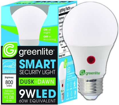 Greenlite A19 E26 (Medium) LED Dusk to Dawn Bulb Bright White 60 Watt Equivalence 1 pk - Case of: 1;