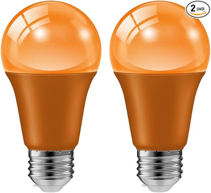 haraqi 2 Pack 9W (60W Equivalent) 120V E26 Base A19 LED Colored Light Bulb, Orange LED Lights for Party Christmas Decor and Halloween Lighting