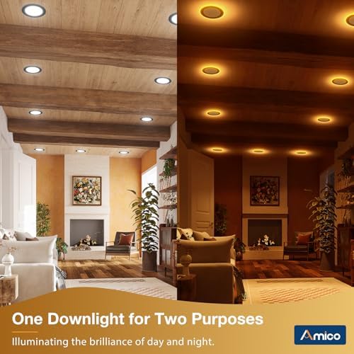 Amico 2 Pack 6 Inch LED Recessed Light with Night Light, 5CCT, Black