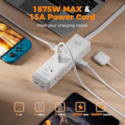 TESSAN Surge Protector Power Strip with 1050J, 1875W 15A, 6 Ft, Grey