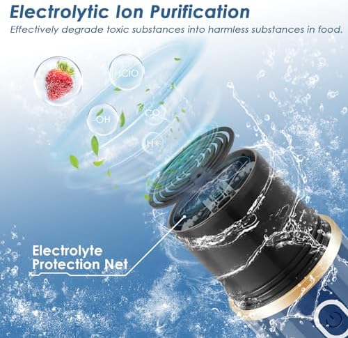 Cudinham Fruit and Vegetable Purifier Washing Machine Capsule Shape Cleaner Disinfection Machine OH-ion Purification Technology for Cleaning Fruits and Vegetables Rice Meat, White+Blue
