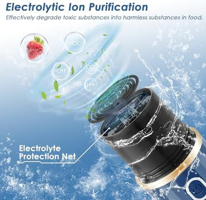 Cudinham Fruit and Vegetable Purifier Washing Machine Capsule Shape Cleaner Disinfection Machine OH-ion Purification Technology for Cleaning Fruits and Vegetables Rice Meat, White+Blue