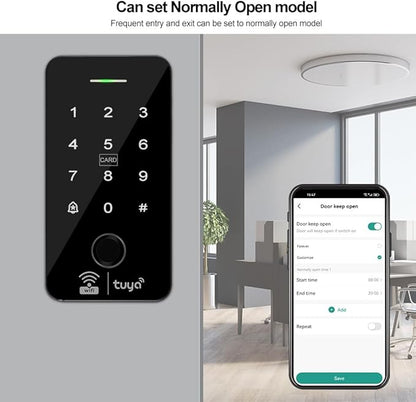WiFi Tuya Smart Fingerprint Access Control System IP68 Waterproof Biometrics RFID Keypad 125KHz 13.56MHz + DC12V 3A Power Supply + 10pcs RFID Keyfobs (Without Electric Locks)