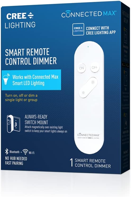 Cree Connected Max Smart Remote Control & Dimmer, Remote Control Dimmer, Compatible with Any Connected Max Smart Bulb, Bluetooth + WiFi, White, 1 Remote