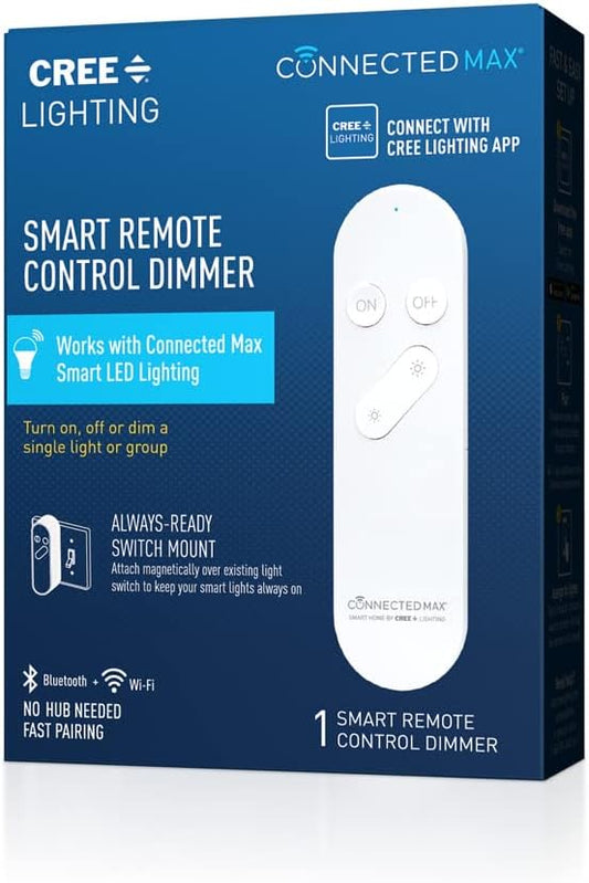 Cree Connected Max Smart Remote Control & Dimmer, Remote Control Dimmer, Compatible with Any Connected Max Smart Bulb, Bluetooth + WiFi, White, 1 Remote