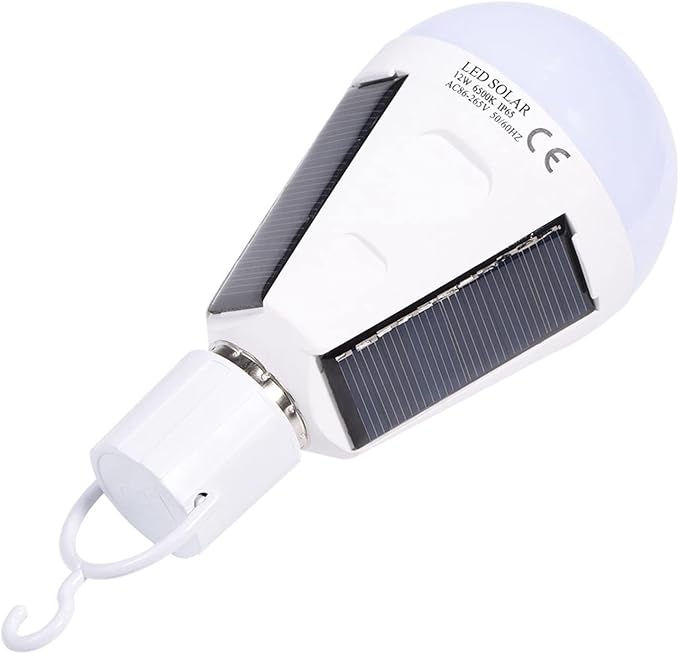 Ymiko Led Light Bulb, Smart Light Bulbs with Portable Design Solar Panel Indoor Outdoor Outdoor Lights for Stable and Bright Lighting (12W)