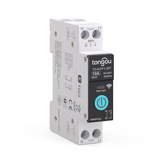 TONGOU DIY 1P+N Smart Wi-Fi Switch, Work with Alexa and Google Assistant for Voice Control, 10A with Energy Monitor, Smart Life/Tuya APP Remote Control, Timer Functions, DIN Rail Mounted,FCC Certified