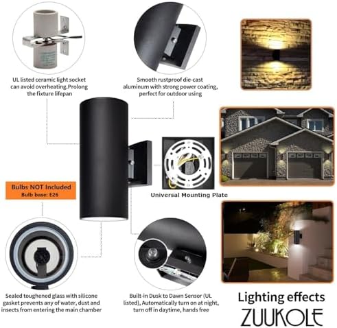 Dusk to Dawn Outdoor Wall Sconce, Waterproof Exterior Light Fixture