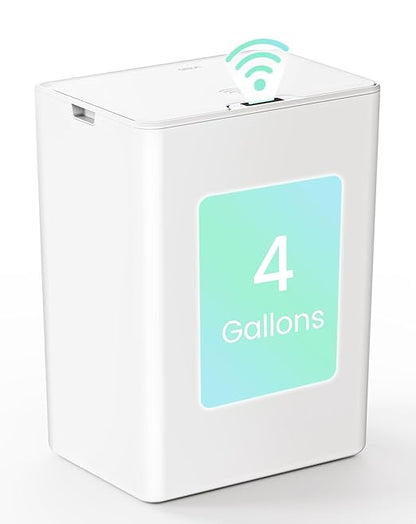 Cesun 4 Gallon Bathroom Trash Can with Lid, Small Automatic Trash Can, Touchless Motion Sensor Garbage Can, White Plastic Waste Basket for Bathroom, Bedroom, Toilet, Office, Rv