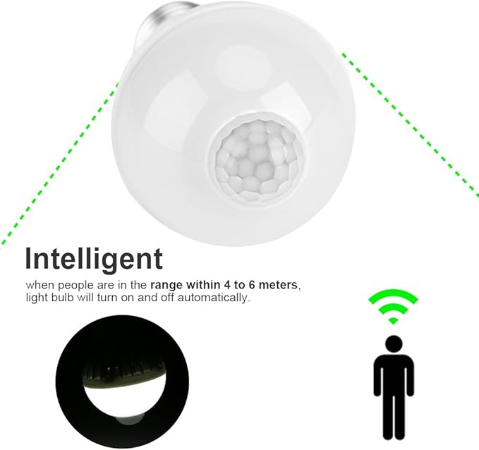 TOPINCN E27 Motion Sensor Light Bulb, Smart Infrared Sensor PIR LED Bulbs, Auto On/Off Night Light for Outdoor Indoor Stairs Garage Corridor(5W)