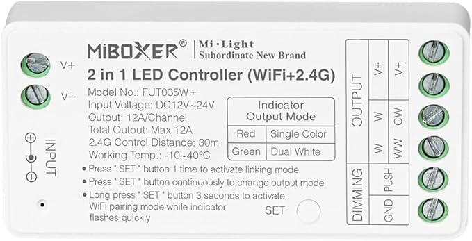 LGIDTECH FUT035W+ Miboxer 2 in 1 LED Strip Controller WiFi+2.4G,Smartphone APP Control Directly,Compatible with Amazon Echo Alexa Google Home Voice Control
