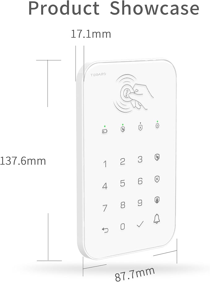 Keyboard for WiFi GSM Burglar Alarm System,Smart Home Alarm System Base Wireless 12 Pieces-kit,DIY Alarm System,Remote,Keypad,Compatible with Alexa,for House,Villa Apartment Security,White