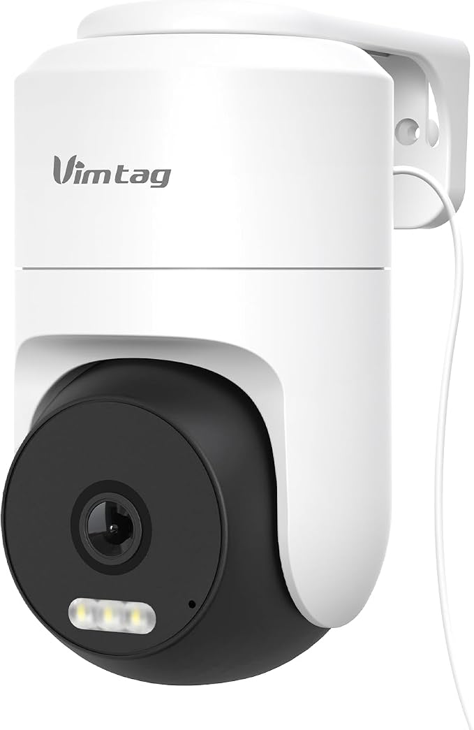 VIMTAG Pan/Tilt Outdoor Security Camera, 4K 8MP WiFi Home CCTV Camera, 360° View & Motion Tracking, Color Night Vision, 2-Way Audio, AI Detection Alarm, IP66, Cloud & SD Card Storage, Works w/Alexa