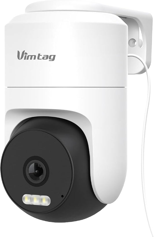VIMTAG Pan/Tilt Outdoor Security Camera, 4K 8MP WiFi Home CCTV Camera, 360° View & Motion Tracking, Color Night Vision, 2-Way Audio, AI Detection Alarm, IP66, Cloud & SD Card Storage, Works w/Alexa